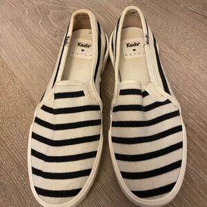 Keds Striped Canvas Slip-On Sneakers in Black and Cream